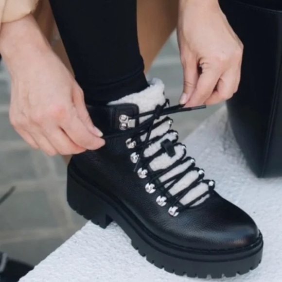 Marc Fisher Nairy Lace-Up Genuine Shearling Lug Sole Bootie - Picture 1 of 9
